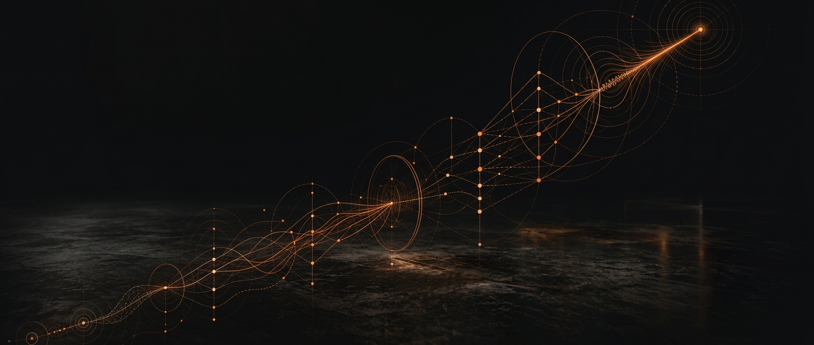 An orange signal growing through connected conceptual fields.